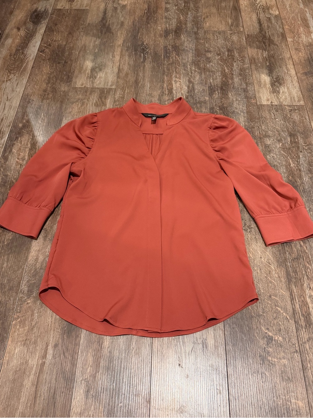White House Black Market Rust Orange Notch-Neck Puff Sleeve Blouse
